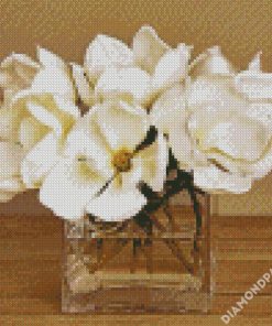 White Magnolias Glass Vase diamond painting