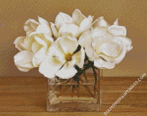 White Magnolias Glass Vase diamond painting