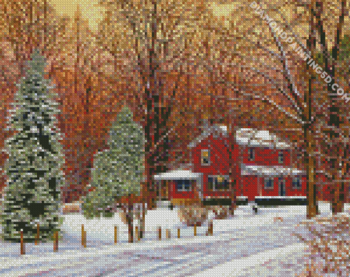 Winter Country Home diamond painting