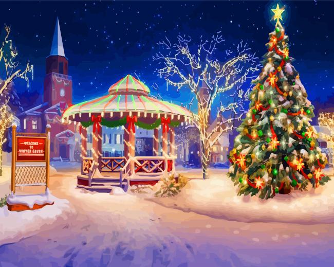 Winter Snow Christmas Gazebo Diamond Paintings