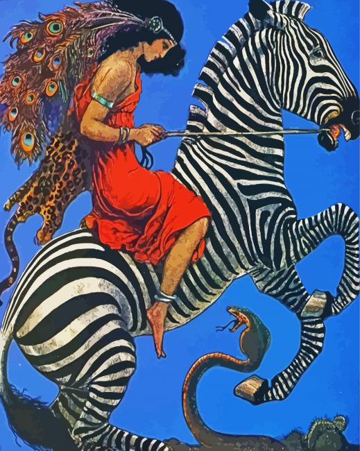 Women Riding Zebra Art Diamond Paintings