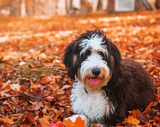 Bernedoodle In The Leaves Diamond Paintings