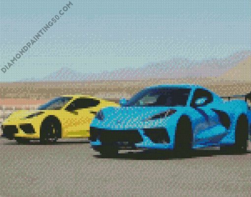 Blue And Yellow Chevrolet Corvette C8 diamond painting