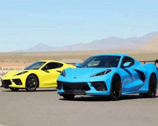 Blue And Yellow Chevrolet Corvette C8 diamond painting