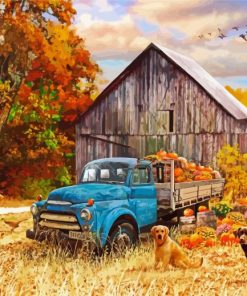 Blue Fall Truck Diamond Paintings