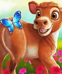 Brown Cow And Butterfly Diamond Paintings