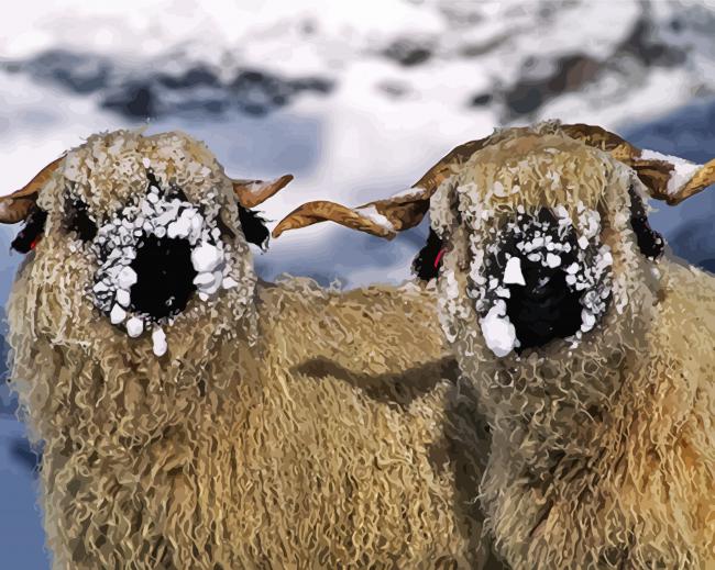 Cute Blacknose Sheep In Snow Diamond Paintings