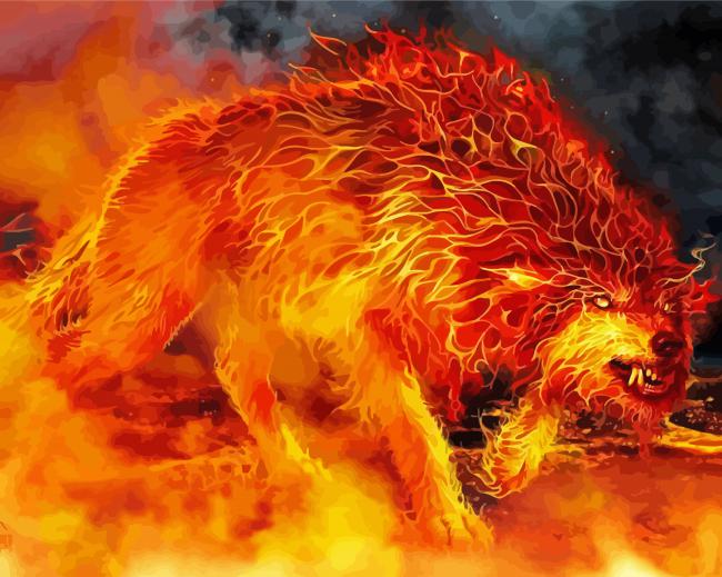 Fantasy Fire Wolf Diamond Paintings