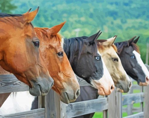 Five Horses Animals Diamond Paintings