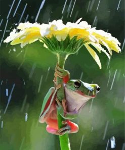 Frog Under Flower Umbrella Diamond Paintings