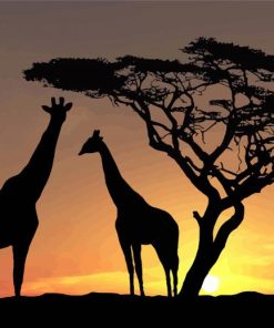 Giraffe Silhouette African Landscape Diamond Paintings