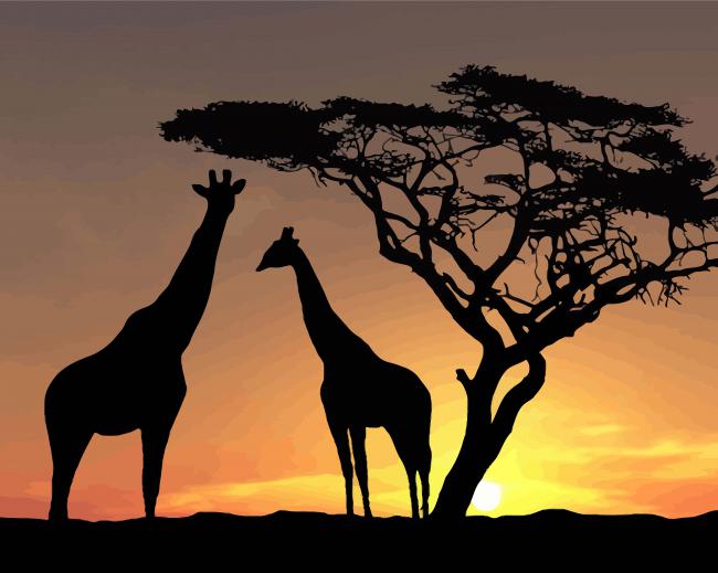 Giraffe Silhouette African Landscape Diamond Paintings