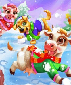 Happy Animals Enjoying The Snow Diamond Paintings