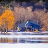 Houses Across Frozen River Diamond Paintings