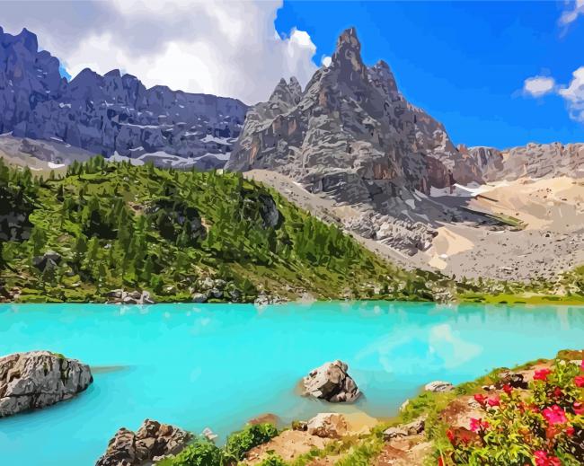 Lake Dolomite Italy Landscape Diamond Paintings