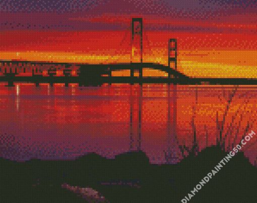 Michigan Mackinac Bridge Sunset diamond painting