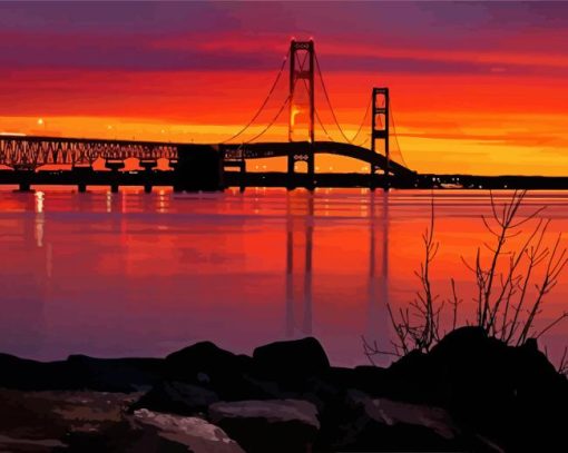 Michigan Mackinac Bridge Sunset diamond painting