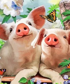 Pigs And Flying Monarch Butterflies Diamond Paintings