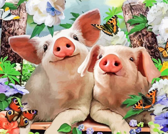 Pigs And Flying Monarch Butterflies Diamond Paintings