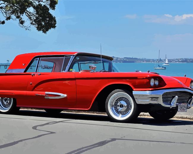 Red Ford Thunderbird Car Diamond Paintings