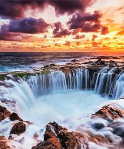 Red Sunset Canary Islands Waterfall Diamond Painting