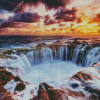 Red Sunset Canary Islands Waterfall Diamond Painting