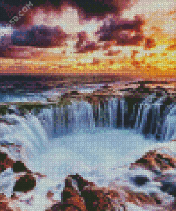 Red Sunset Canary Islands Waterfall Diamond Painting