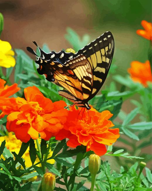 Swallowtail On Marigolds Diamond Paintings