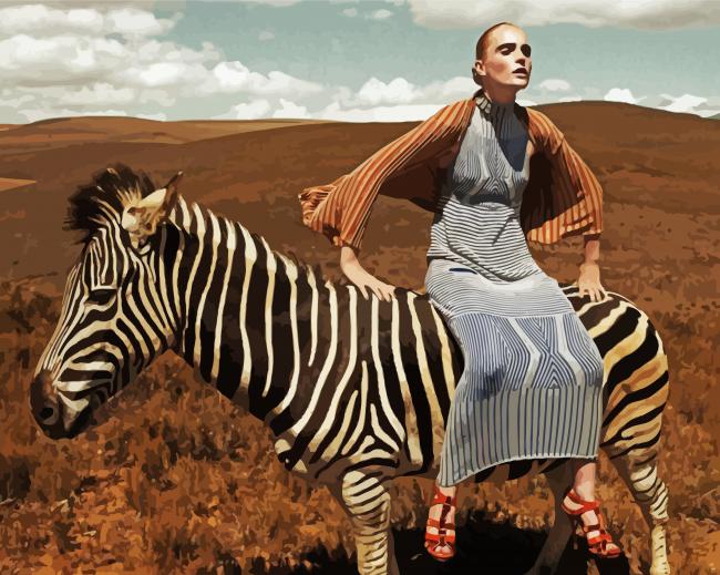 Woman Riding Zebra Diamond Paintings