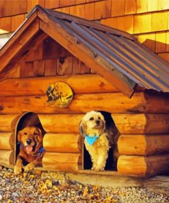 Wooden Cabin Dogs Diamond Paintings