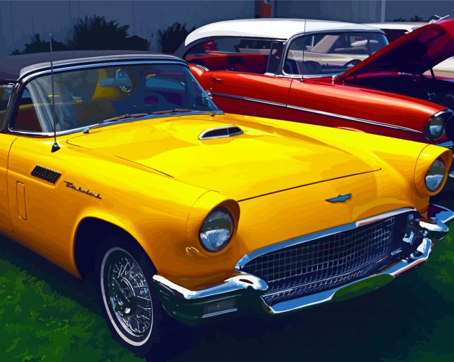 Yellow And Red Thunderbird Cars Diamond Paintings