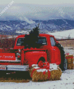 Aesthetic Classic Red Pick Up In Snow Diamond Paintings