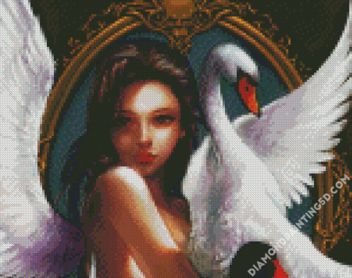 Aesthetic Woman And Swan Illustration Diamond Paintings