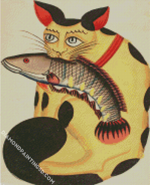 Aesthetic Cat With Fish Diamond Paintings