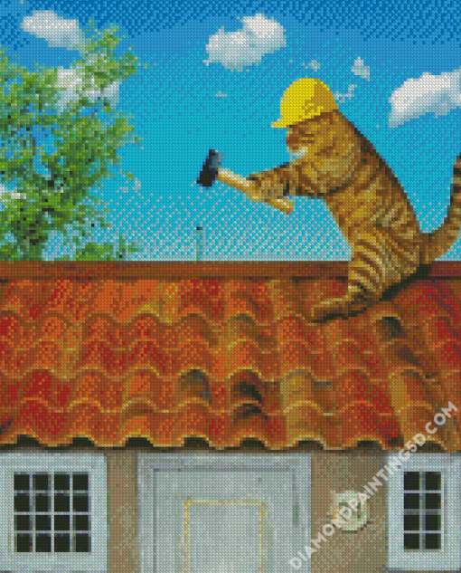 Funny Cat On Roof Diamond Paintings