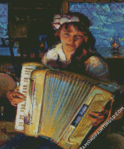 Girl Playing Accordian Diamond Paintings