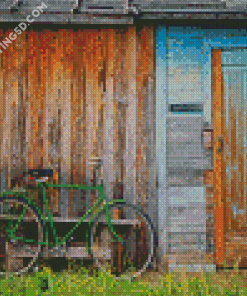 Green Bicycle By Door Diamond Paintings