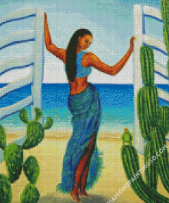 Woman And Door Beach Diamond Paintings