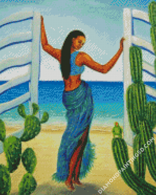 Woman And Door Beach Diamond Paintings