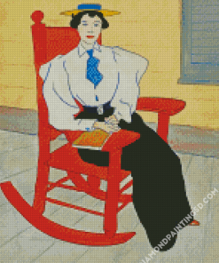 Girl On Red Rocking Chair Diamond Paintings