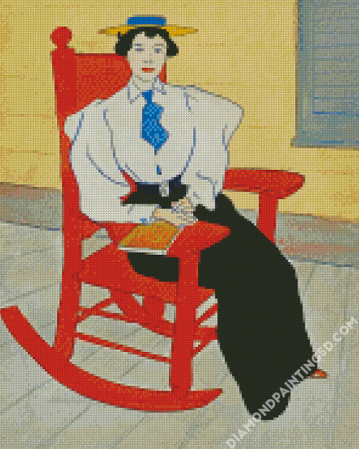 Girl On Red Rocking Chair Diamond Paintings