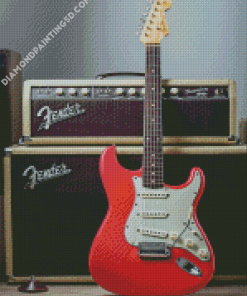 Red Fender Guitar Diamond Paintings