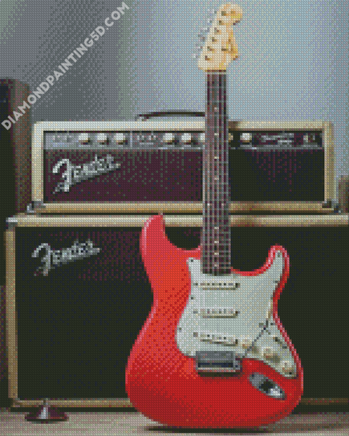 Red Fender Guitar Diamond Paintings