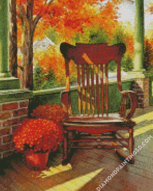 Rocking Chair With Red Mums Diamond Paintings