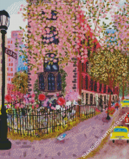 Spring Pink Village Diamond Paintings