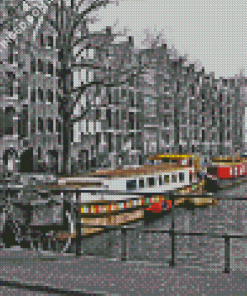 Amsterdam Colorful Barges Diamond Paintings