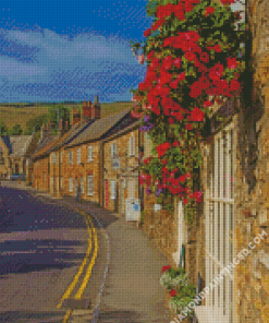 Pink Flowers English Village Diamond Paintings