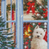 White Dog In Christmas Diamond Paintings