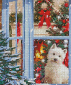 White Dog In Christmas Diamond Paintings