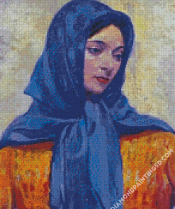 Woman With Blue Scarf Diamond Paintings